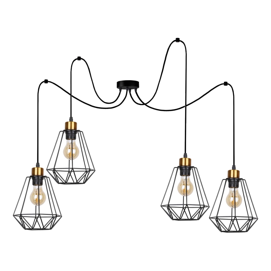 Luster na sajli PRIMO 4xE27/60W/230V pauk crna/zlatna