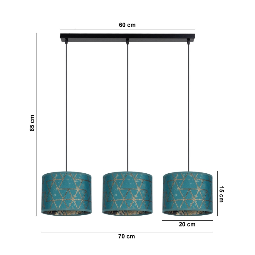 Luster na sajli REZO 3xE27/60W/230V tirkizna