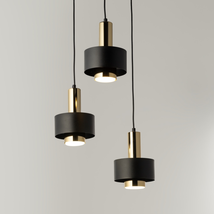 Luster na sajli RIF LUX 3xGX53/12W/230V pr. 38 cm crna/zlatna