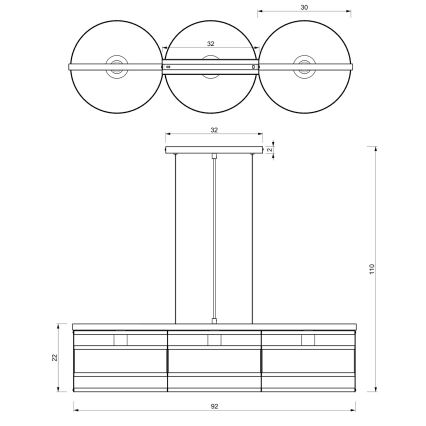 Luster na sajli RIM 3xE27/60W/230V crna/zlatna