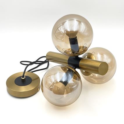 Luster na sajli ROLLO 3xE14/5W/230V zlatna/dimna bež
