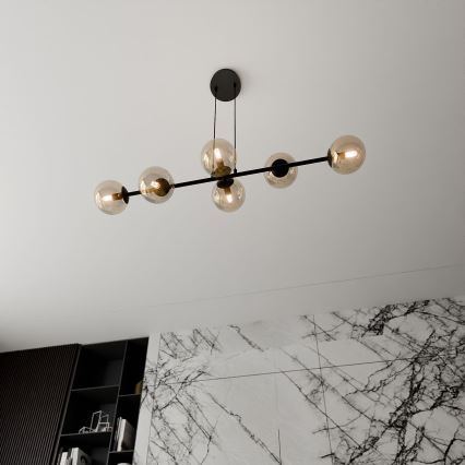 Luster na sajli ROSSI 6xE14/10W/230V crna/bež