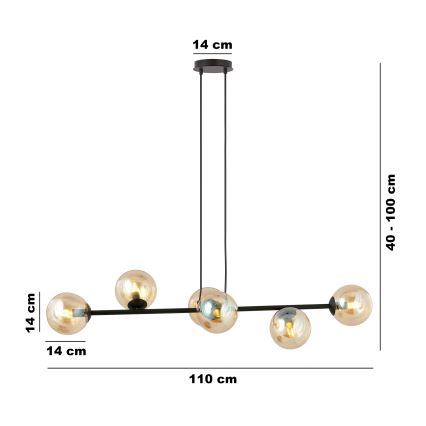Luster na sajli ROSSI 6xE14/10W/230V crna/bež