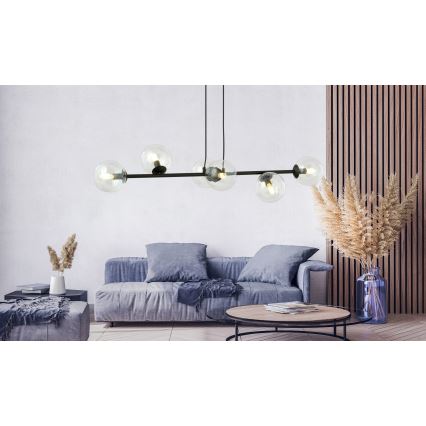 Luster na sajli ROSSI 6xE14/10W/230V crna/prozirna