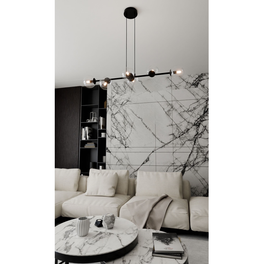 Luster na sajli ROSSI 6xE14/10W/230V crna/prozirna