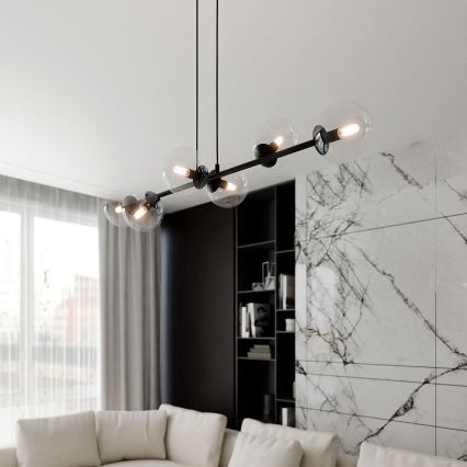 Luster na sajli ROSSI 6xE14/10W/230V crna/prozirna