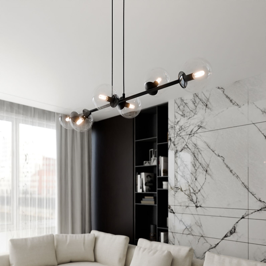 Luster na sajli ROSSI 6xE14/10W/230V crna/prozirna