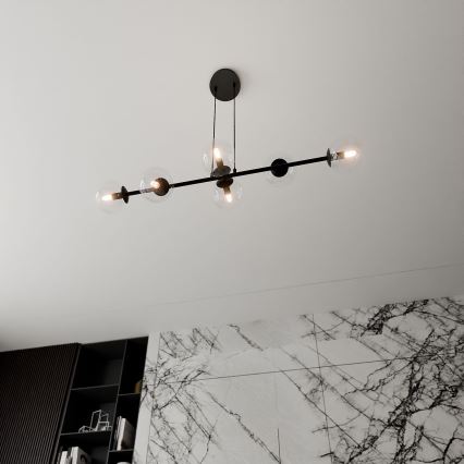 Luster na sajli ROSSI 6xE14/10W/230V crna/prozirna