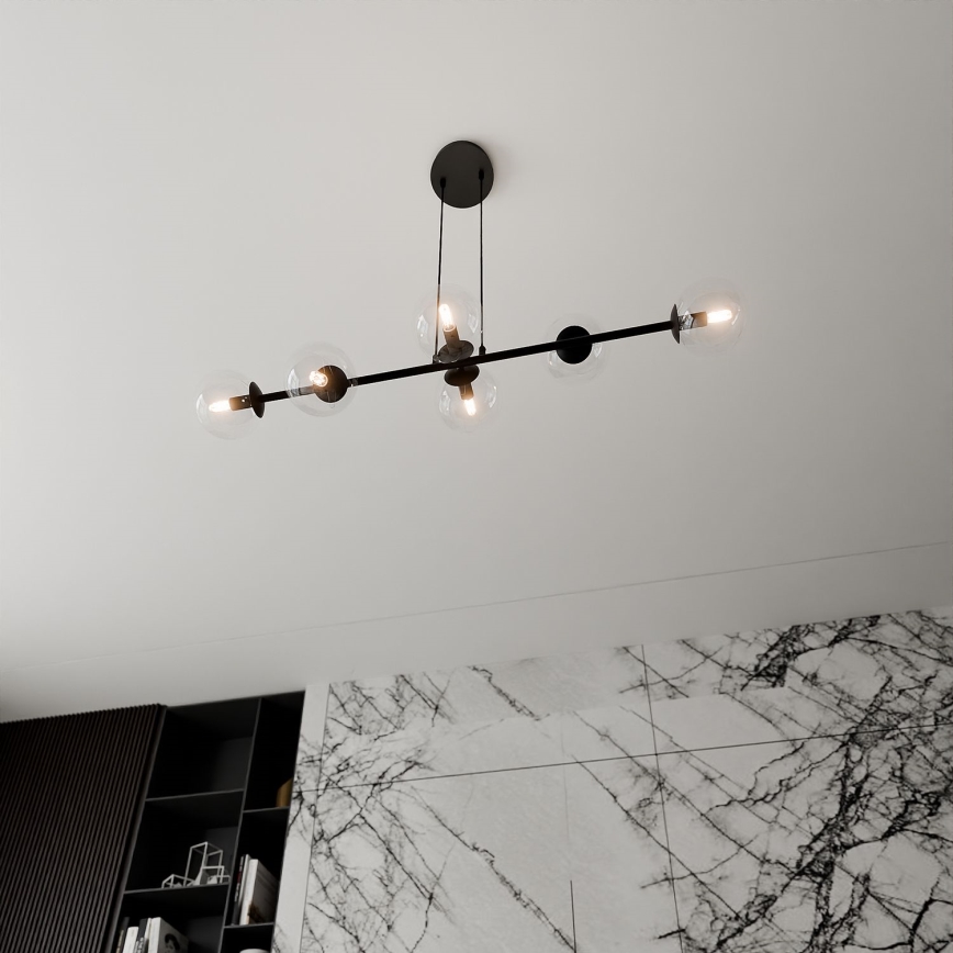 Luster na sajli ROSSI 6xE14/10W/230V crna/prozirna