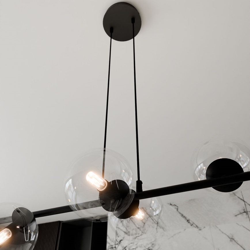 Luster na sajli ROSSI 6xE14/10W/230V crna/prozirna