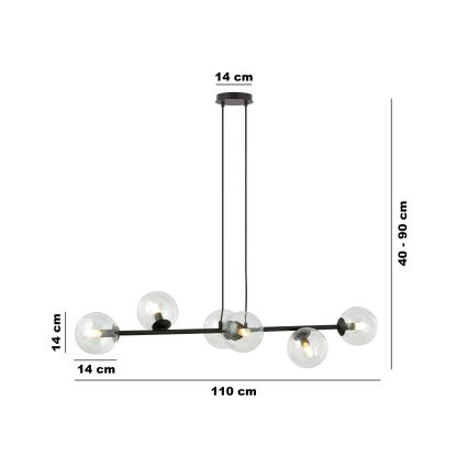 Luster na sajli ROSSI 6xE14/10W/230V crna/prozirna