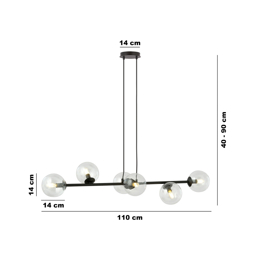 Luster na sajli ROSSI 6xE14/10W/230V crna/prozirna