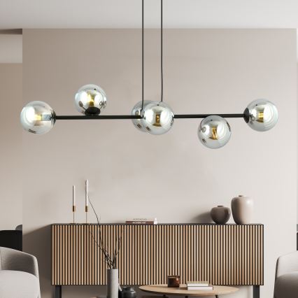 Luster na sajli ROSSI 6xE14/10W/230V crna/siva