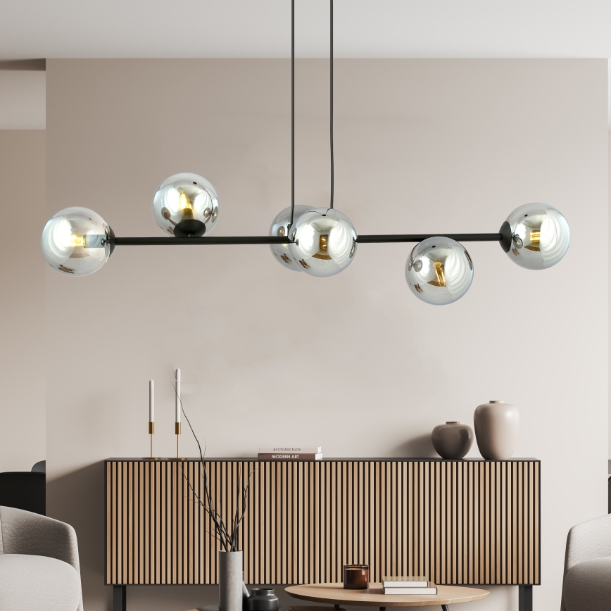 Luster na sajli ROSSI 6xE14/10W/230V crna/siva