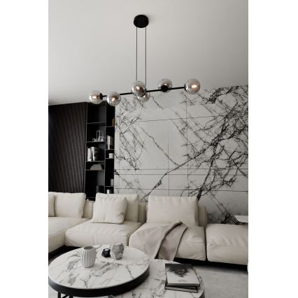 Luster na sajli ROSSI 6xE14/10W/230V crna/siva