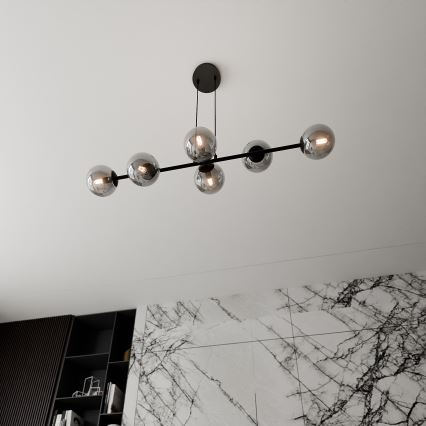 Luster na sajli ROSSI 6xE14/10W/230V crna/siva