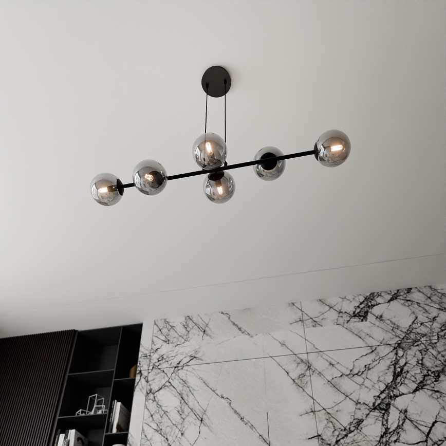 Luster na sajli ROSSI 6xE14/10W/230V crna/siva
