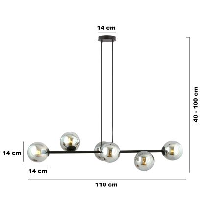 Luster na sajli ROSSI 6xE14/10W/230V crna/siva
