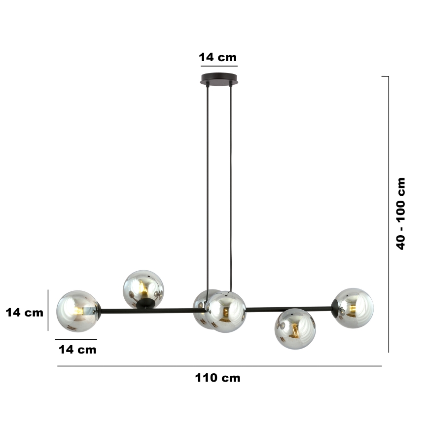 Luster na sajli ROSSI 6xE14/10W/230V crna/siva