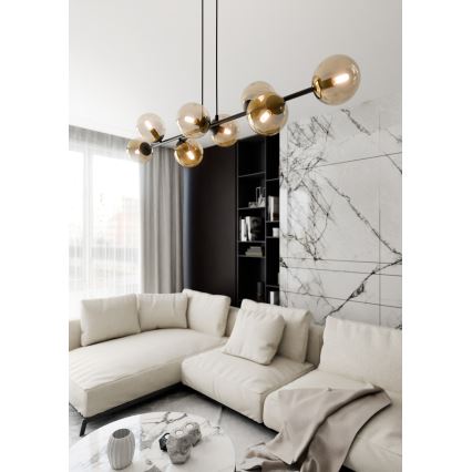 Luster na sajli ROSSI 8xE14/10W/230V crna/bež