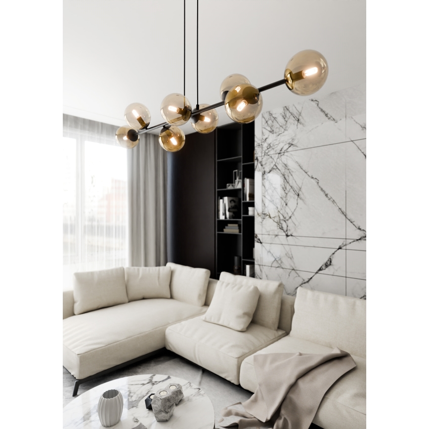 Luster na sajli ROSSI 8xE14/10W/230V crna/bež