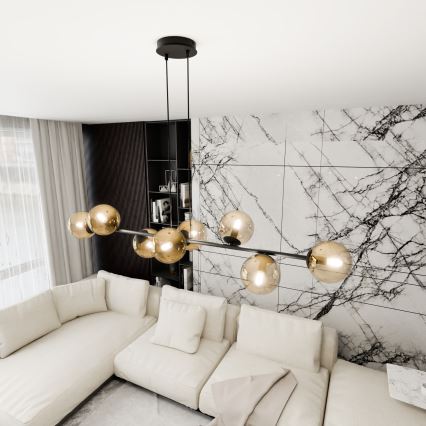 Luster na sajli ROSSI 8xE14/10W/230V crna/bež