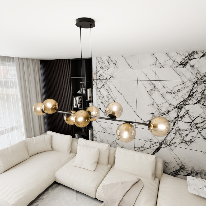 Luster na sajli ROSSI 8xE14/10W/230V crna/bež