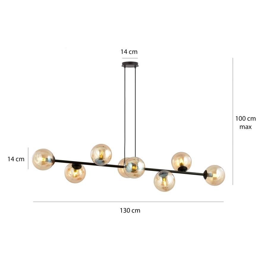 Luster na sajli ROSSI 8xE14/10W/230V crna/bež