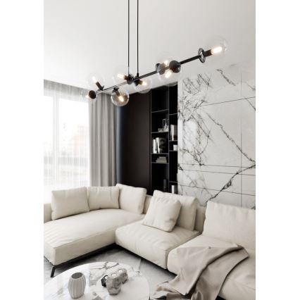 Luster na sajli ROSSI 8xE14/10W/230V crna/prozirna