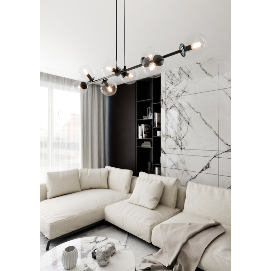 Luster na sajli ROSSI 8xE14/10W/230V crna/prozirna