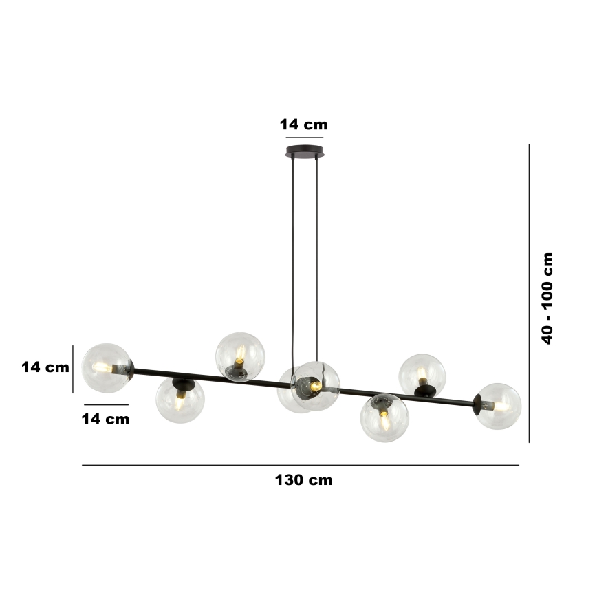 Luster na sajli ROSSI 8xE14/10W/230V crna/prozirna