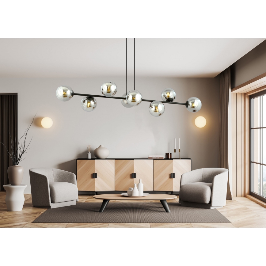 Luster na sajli ROSSI 8xE14/10W/230V crna/siva