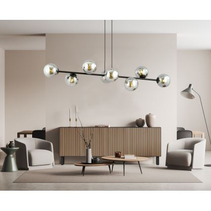 Luster na sajli ROSSI 8xE14/10W/230V crna/siva