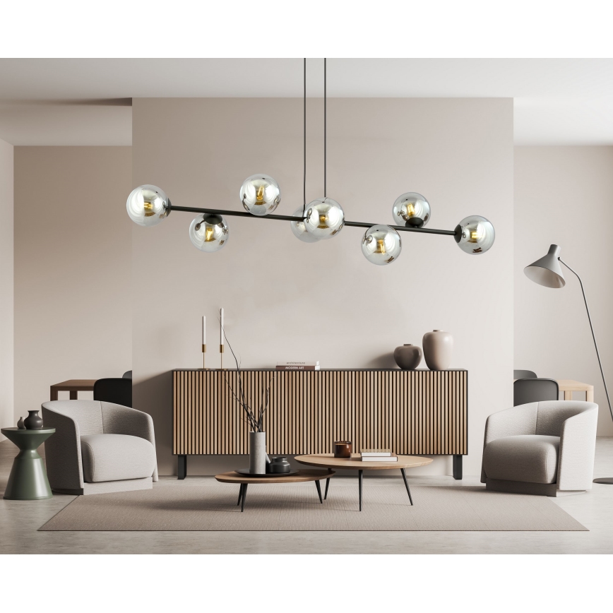 Luster na sajli ROSSI 8xE14/10W/230V crna/siva