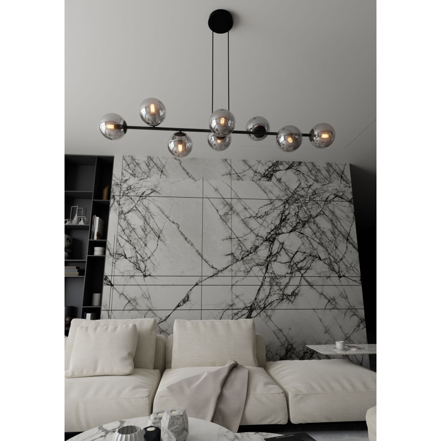 Luster na sajli ROSSI 8xE14/10W/230V crna/siva