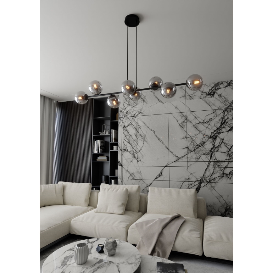 Luster na sajli ROSSI 8xE14/10W/230V crna/siva