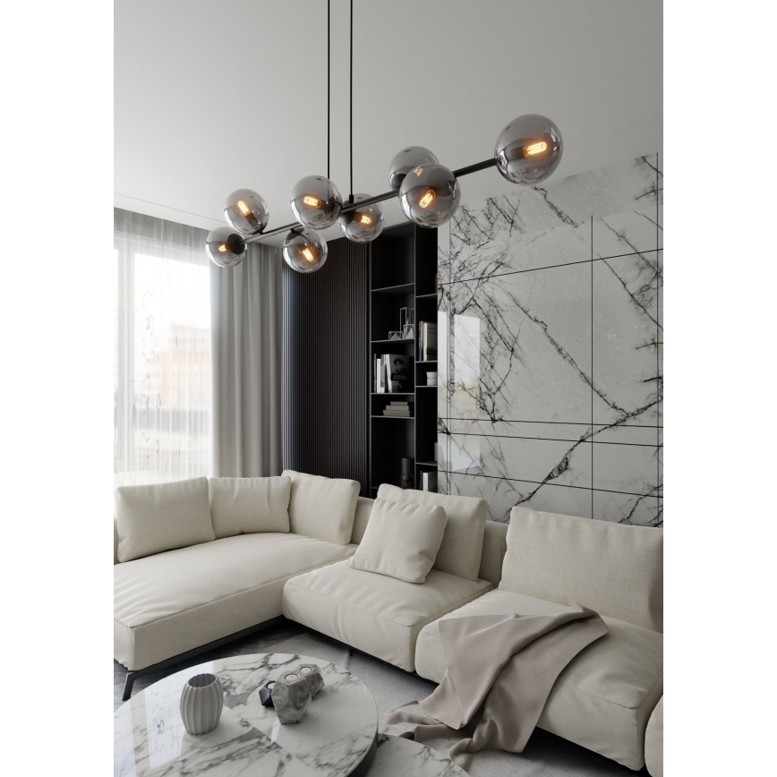 Luster na sajli ROSSI 8xE14/10W/230V crna/siva