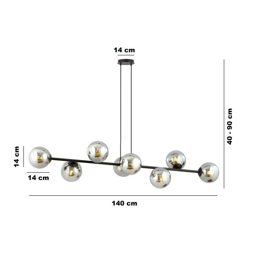 Luster na sajli ROSSI 8xE14/10W/230V crna/siva