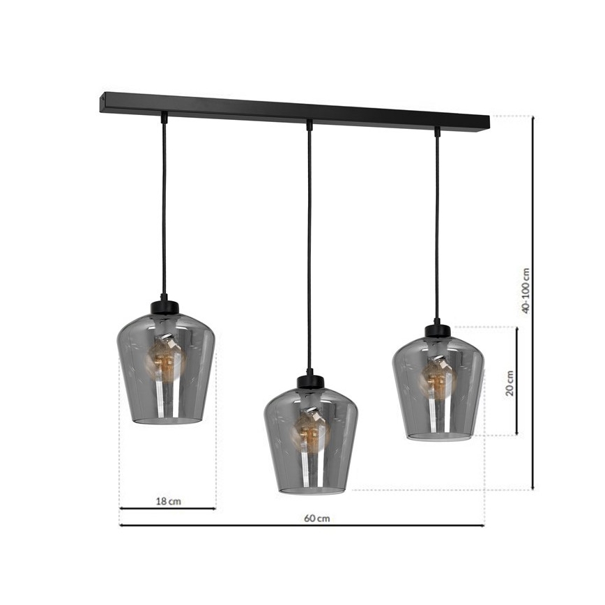 Luster na sajli SANTIAGO 3xE27/60W/230V crna
