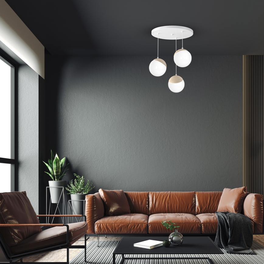 Luster na sajli SFERA WOOD 3xE14/40W/230V