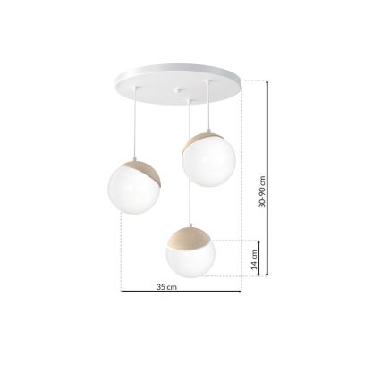 Luster na sajli SFERA WOOD 3xE14/40W/230V