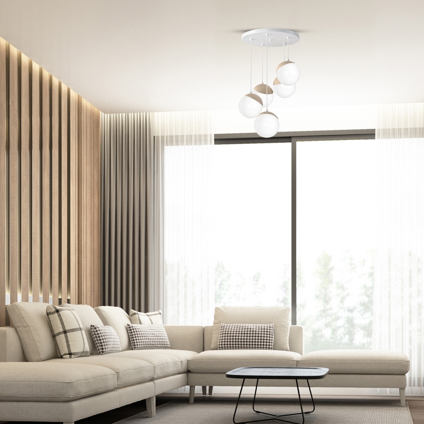 Luster na sajli SFERA WOOD 5xE14/40W/230V