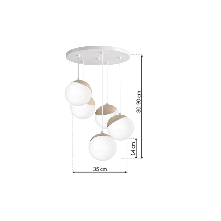Luster na sajli SFERA WOOD 5xE14/40W/230V