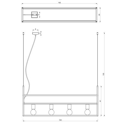 Luster na sajli SHELF 4xE27/60W/230V