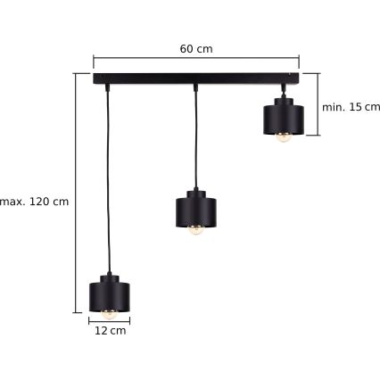 Luster na sajli SIMPLY BLACK 3xE27/60W/230V