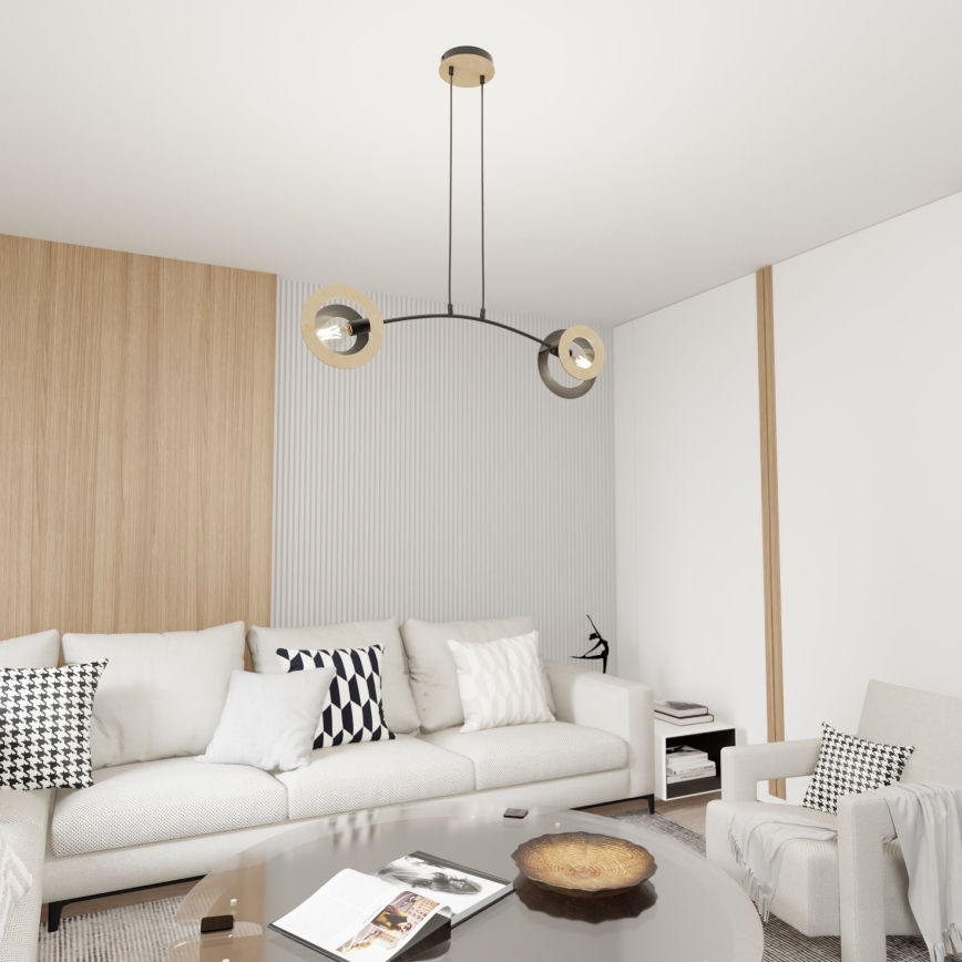 Luster na sajli SKIVA 2xE27/15W/230V crna/bež