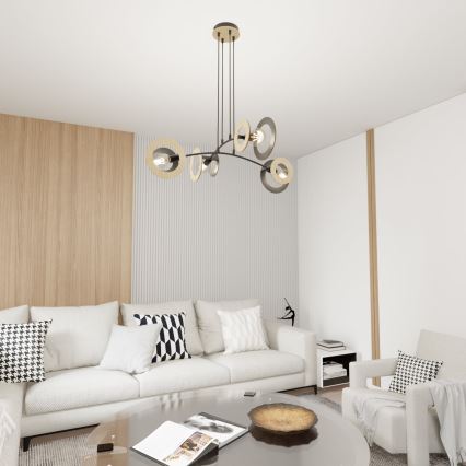 Luster na sajli SKIVA 4xE27/15W/230V crna/bež
