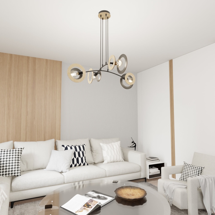 Luster na sajli SKIVA 4xE27/15W/230V crna/bež