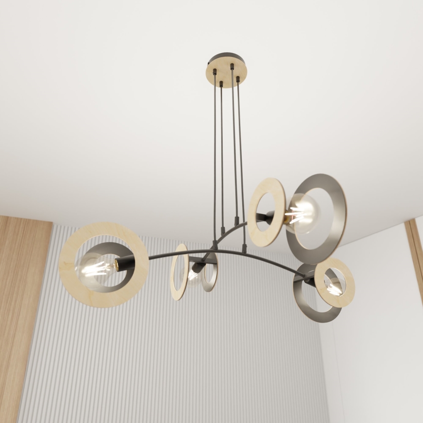 Luster na sajli SKIVA 4xE27/15W/230V crna/bež