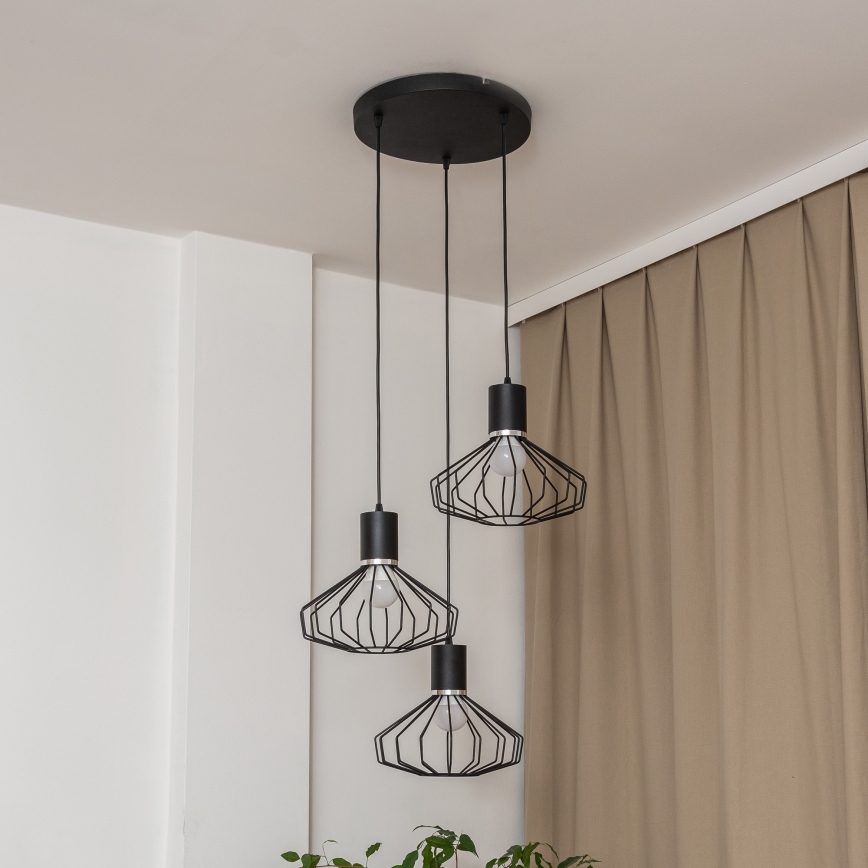 Luster na sajli SOLANO 3xE27/15W/230V crna/sjajni krom